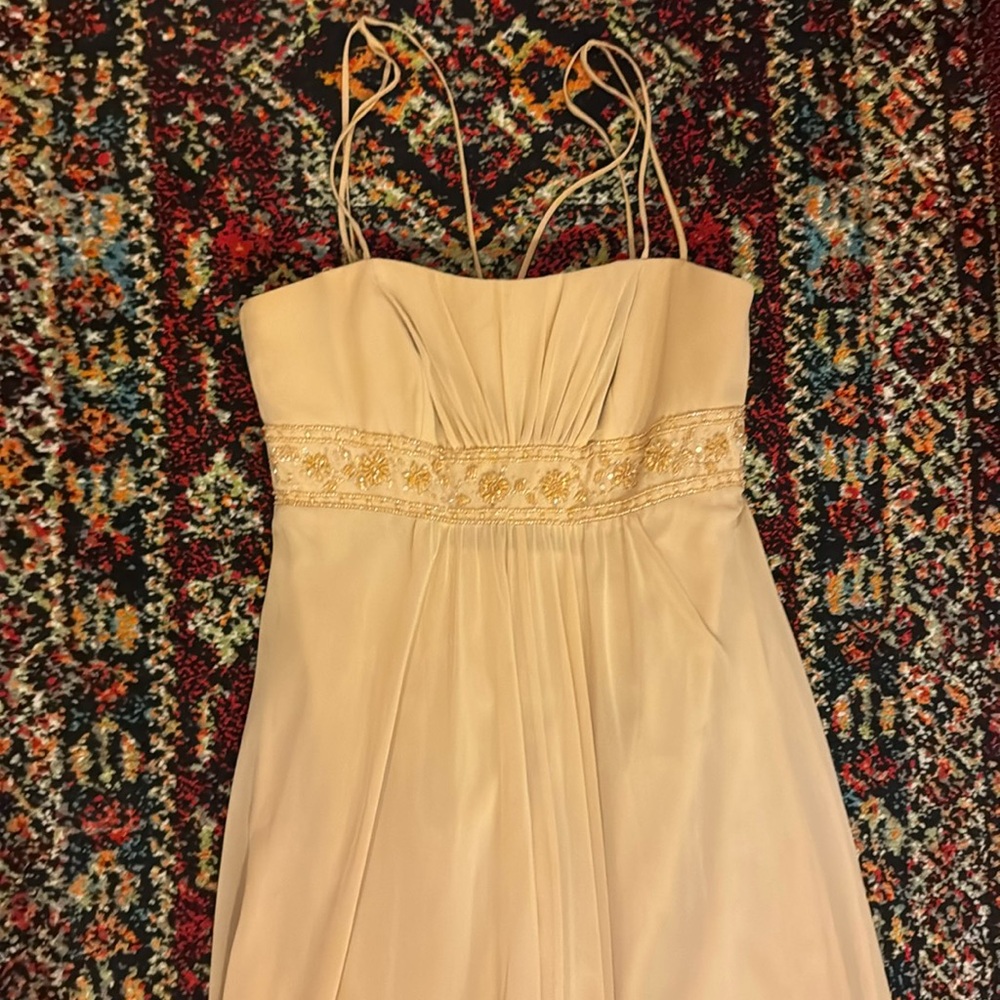 Vintage david’s bridal size 2 bridesmaids dress, nude, cream, gold chiffon